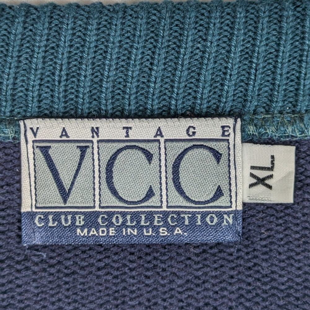 VCC XL USA Made Cotton Colorblock Sweater Red Blue Vintage 90s Crewneck Knit